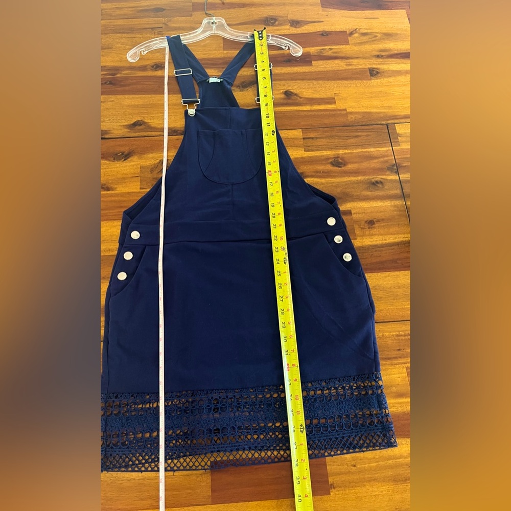 VENUS Navy Overall Dress w. elegant lace trim at the bottom hem | M - Picture 9 of 10